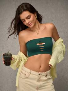 Esseday Plain Cut Out Front Tube Bra Strapless Bra Tube Toptube Tops Womenstrapless Toptube - Dark Green - View 6