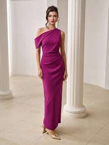 ZEYLAH Elegante vestido largo ajustado con fruncido primavera/verano - Morado - Ver 3