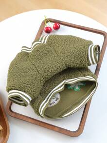 PETSIN 1 Piece Retro Camping Style Plush Pet Baseball Hoodie, Autumn And Winter Thick Warm And Warm Universal Clothes For Cats And Dogs, Small Dogs Outdoor Atmosphere Photo, Home Walking Versatile Top - Army Green - View 7