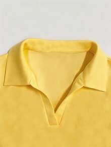 SHEIN Franclia 女款休閒日常可愛 Polo 領收腰顯瘦彈性運動短洋裝，適合通勤、外出、返校，秋夏穿著 - 黃色 - 查看 4