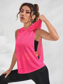 SHEIN Sports 女款字母刺繡連帽衛衣 - 粉色 - 查看 4
