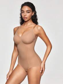 SHAPORA 1pc Women's Simple Comfortable Cup Style Bodysuit Shapewear - Apricot - View 3