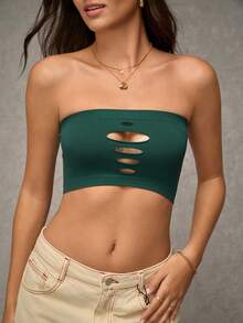 Esseday Plain Cut Out Front Tube Bra Strapless Bra Tube Toptube Tops Womenstrapless Toptube - Dark Green - View 5