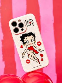 Betty Boop x SHEIN 卡通圖案復古白色皮感手機殼，防摔保護 11-17 系列手機殼 - 彩色 - 查看 1