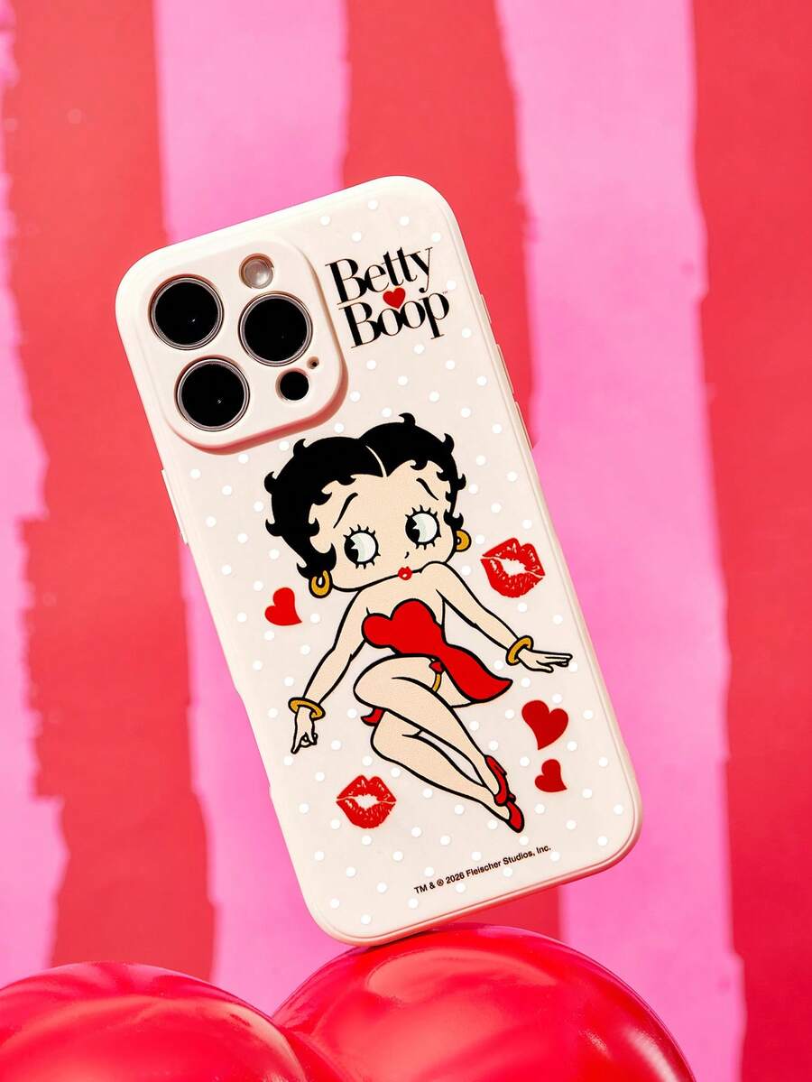 Betty Boop x SHEIN 卡通圖案復古白色皮感手機殼,防摔保護 11-17 系列手機殼 - 彩色 - 查看 1