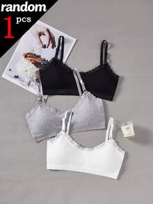 [1pc Random]Tween Girl Lace Patchwork Comfortable Bra, Puberty Underwear For Student - Multicolor - View 1