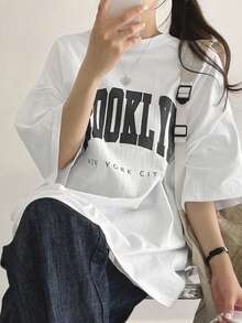 DAZY Letter Graphic Drop Shoulder Tee - White - View 4