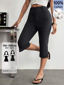 SHEIN PETITE Pantalones Capri de cintura baja con abertura para mujer, estilo casual y lindo para primavera/verano, a rayas de colores, pantalones a rayas, pantalones casuales, pantalones de vacaciones, pantalones para salir, pantalones estilo Y2K, pantalones vintage - Negro - Ver 8