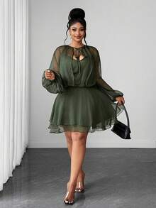 Maweii Plus Size Women's Solid Color Casual Party & Travel Dress Fall - Army Green - View 2