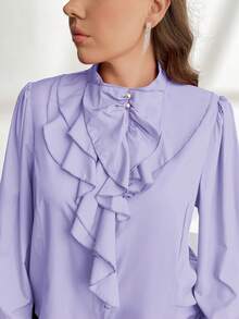 Firerie Plus Size Asymmetrical Ruffle Hem Elegant Office Shirt Spring Fall - Mauve Purple - View 9