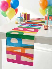 1 Piece Happy Birthday Table Runner Colorful Rectangular Polyester Fabric Party Tablecloth For Indoor Outdoor Family Celebration Decor Backdrop - Multicolor - View 7
