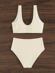 SHEIN Swim 夏季海滩女士圆环连体比基尼套装婚礼 - 米色 - 查看 5