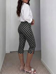Lavishia Damen-Mode Polka-Dot Slim-Fit Mid-Length Hose mit Seitenschlitz, schmeichelhafte vielseitige Streetwear - Schwarz - Übersicht 3