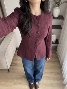 Solavon Women's Solid Color Casual Daily Arabic Style Top - Coffee Brown - View 6