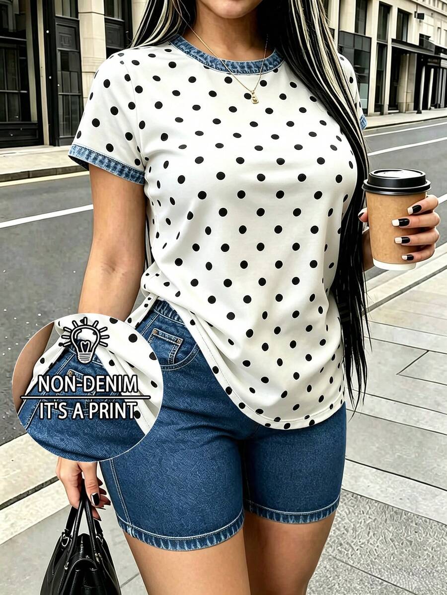 Rovax 女款波點印花T恤與短褲兩件套 - 彩色 - 查看 1