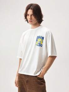 Vaulklash Standard Size Men's Casual Lemon Print White Cropped T-Shirt, Men's Short Top, Suitable For Summer - White - View 3