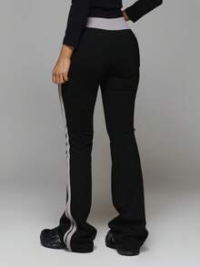 Musera Sport Contrast Colour High Rise Waistband Fitted Flare Yoga Style Legging Workout Gym Cute Pilates Fitness Daily - Black - View 4