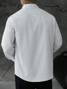SLATEMANN 男士白色小格領扣休閒商務通勤修身長袖襯衫 - 白色 - 查看 2