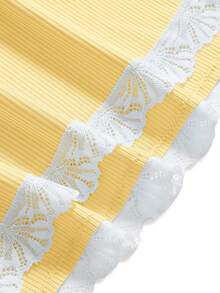 ROMWE Women Contrast Lace Camisole And Shorts Casual Pajama Set - Yellow - View 3