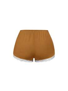 ROMWE Conjunto de pijama casual de camiseta de tirantes acanalada y pantalones cortos con encaje - Marrón - Ver 8