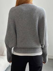 DAZY Women's Round Neck Batwing Sleeve Pullover Casual Sweater - Grey - View 3