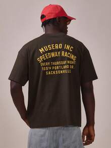 Musero Kaos oblong berkerah bulat dengan cetakan besar di bagian belakang, cocok untuk musim semi dan musim panas. - Coffee Brown - View 1