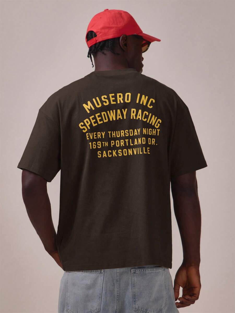 Musero Kaos oblong berkerah bulat dengan cetakan besar di bagian belakang, cocok untuk musim semi dan musim panas. - Coffee Brown - View 1