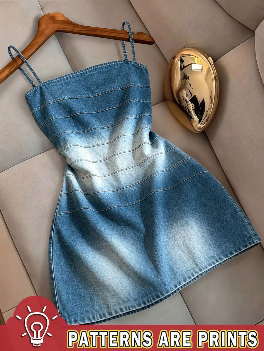 Resyla 女款牛仔效果印花休閒細肩帶洋裝 - 彩色 - 查看 1