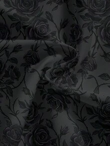 ROMWE Fairycore Falda de mujer con abertura alta estilo Mori floral con rosas - Negro - Ver 4