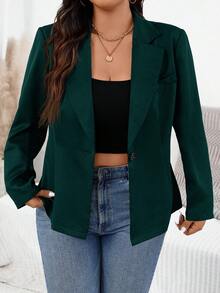 SHEIN Essnce 大码女装秋季法式新款时尚休闲通勤优雅职场返校教师商务职业自豪感黑色上衣商务休闲西装外套 - 墨綠色 - 查看 5