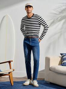 VeloEdit Men's Casual Straight-Leg Jeans With PocketsFall Winter - Dark Wash - View 8