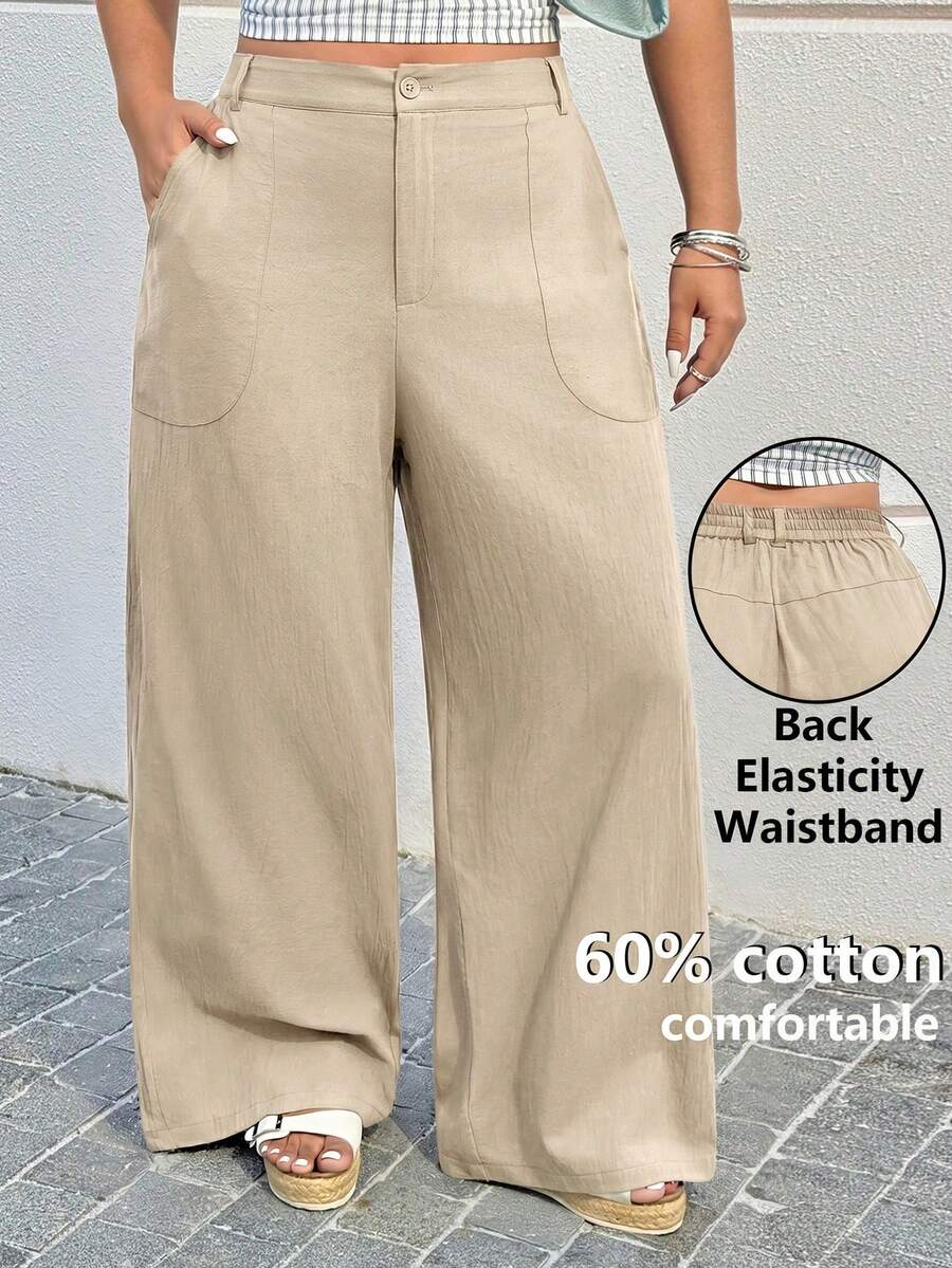 Muchica Plus Size Chocolate Brown Slant Pocket Casual Loose Pants Formal Vacation Autumn Fall Vacation Vacation Vacation - Camel - View 1
