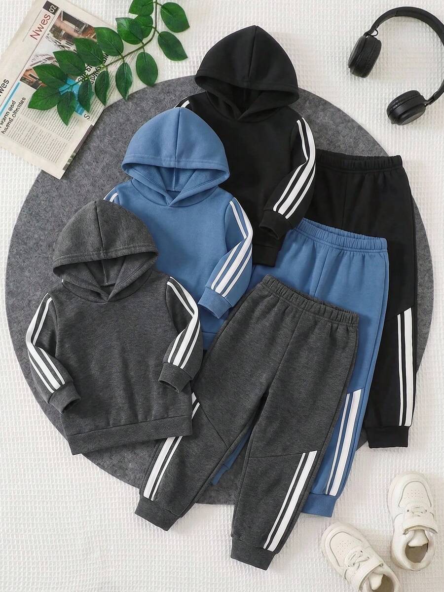 SHEIN 3件組小男孩休閒百搭彈性腰運動長褲 兒童慢跑褲 多件裝 - 彩色 - 查看 1