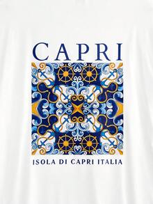 Whitmere Plus Size Men's Vacation Style Italian Southern Italy Print Short Sleeve T-Shirt | Suitable For Summer Wear - White - View 9