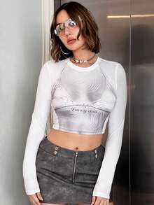 SHEIN ICON Graphic Tees Women Body Print Crop Tee - Black and White - View 5