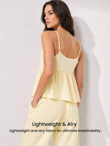 LUVLETTE Soft Airy Women's Yellow Summer Sweet Two-Piece Set - Double-Layered Ruffles & Polka Dots Adorable Breezy Home Wear - Yellow - View 9