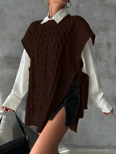 EURMUSE Women's Spring & Autumn Casual Solid Color Loose Knit Sweater Vest