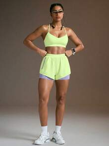 Powerista Women's Solid Color Halter Top And Shorts Casual Daily Sports Set - Yellow - View 5