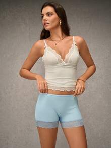Esseday Women's Lace Patchwork Sexy Daily Safety Shorts - Blue - View 3