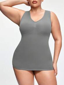 SHAPORA 女款熱銷無縫極簡純色時尚舒適高品質微塑形大尺碼連身褲 1件 - 灰色 - 查看 7