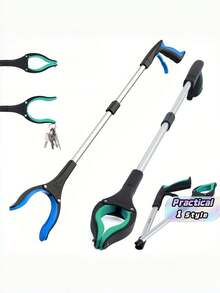 1Pc Pick-Up Clip, Grabber Tool, 32-Inch Foldable Reacher, Suitable For Elderly, Larger & Wider Claw Tip Trash Picker, With Strong Magnetic Tip Lightweight Litter Picker - Black Blue - View 1