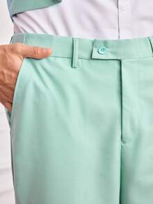 Men's 2pcs Formal Vest & Pants Set, Solid Color With Pockets, Suitable For Wedding, Party, Business Occasions, Mint Green, Size XS-XXXL - Mint Green - View 11