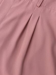 SHEIN Essnce High Waisted Plicated Side Pocket Wide Leg Waffle Work Plus Size Pants Fall - Pink - View 5