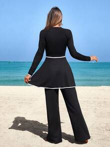 SHEIN With My Calm Women's Spring/Summer New High-End Design Sports 2 Pieces Set Jumpsuit With Pants - Black - View 3