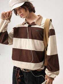 Vaulklash Men's Fashionable Daily Casual Loose Knit Quarter Button Long Sleeve Sweatshirt, Fall, Winter, Couple Things - Coffee Brown - View 6