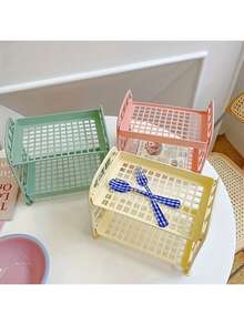 1 Multifunctional Foldable Double-Layer Hollow Design Storage Rack - Made Of Easy To Clean Plastic Material, Suitable For Various Purposes Such As Cosmetics, Jewelry, Bathroom, And Tabletop. Kitchen And Bathroom Supplies Storage Rack - Multicolor - View 12