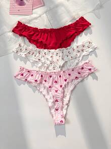 PetitDoll 3pcs/Set Celana Dalam Thong Wanita Bermotif dengan Hiasan Rumbai - MultiWarna - View 2