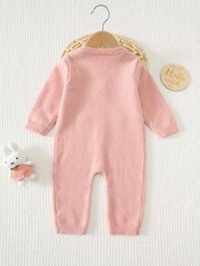 Cozy Pixies Baby Girl Cartoon Animal Sweet Cute Duck Pattern 3D Mesh Bowknot Design Round Neck Long Sleeve Knit Jumpsuit Versatile Comfortable - Pink - View 2