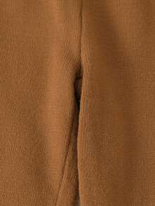 SHEIN Young Girls Sweaters Pants, Wide Leg Straight Leg Pants, Comfortable Soft Versatile Solid Color Khaki, Suitable For Autumn Winter Casual Outings Play Parties, Simple All-Match Daily Wear - Coffee Brown - View 7