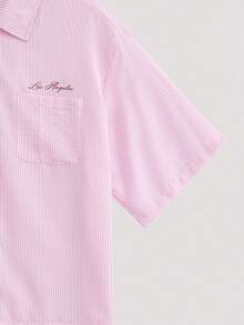 Whitmere Men's Summer Casual Solid Color Printed Short Sleeve Shirt, Tropical Beach Shirt For Vacation - Pink - View 8